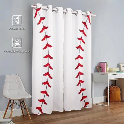 Vista 2 de Cortinas opacas de 42 x 63 pulgadas (2 paneles) con ojales para oscurecer la parte superior para dormitorio y sala de estar, deportes, béisbol