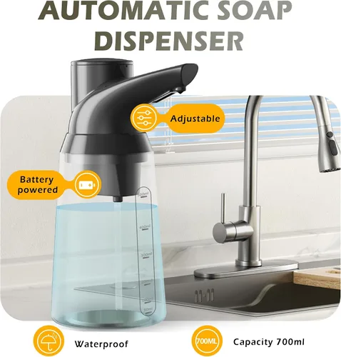 Vista 2 de Dispensador de jabón automático ajustable sin contacto, 4 niveles ajustables,Bomba de jabón líquido con sensor operado por baterías,Dispensador