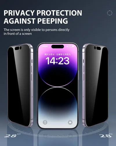 Vista 3 de GIGIKISS - Paquete de 3 protectores de pantalla de privacidad para iPhone 14 Pro Max 6.7, dureza 9H+, inastillable, cobertura de borde completo