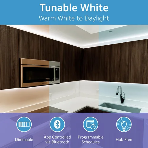 Vista 2 de CLEANLIFE TrueColor - Tira LED inteligente – Cinta USB de 6.6 ft con control Bluetooth – Controlada por aplicación y programable – Blanco cálido a