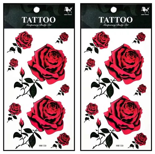 Vista 12 de Tatuajes 2 hojas azul rosa serpiente dragón calavera ala temporal tatuajes arte corporal pegatinas falsas impermeables extraíbles
