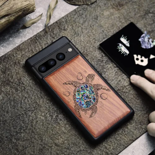 Vista 4 de Carveit Funda de madera de diseñador para Google Pixel 7 Pro (grabado en madera e incrustaciones de carcasa), funda de madera única compatible