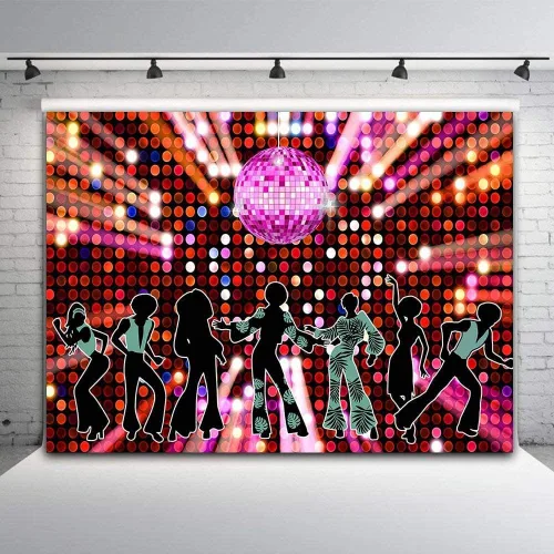 Vista 2 de Decoración de fiesta de discoteca de los años 70, 80 y 90, decoración de fiesta, telón de fondo de fotografía de 7 x 5 pies, vinilo Let's Glow Crazy