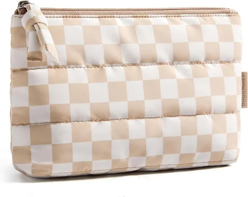 Vista 28 de BAGSMART Pequeña bolsa de maquillaje, neceser portátil esponjoso con cierre de cremallera con encanto, organizador de viaje resistente al agua