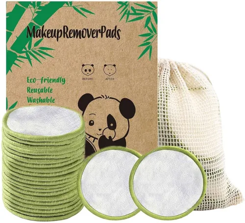 Vista 12 de Paquete de 28 almohadillas reutilizables para eliminar el maquillaje con bolsa de lavandería, lavables, suaves y cómodas, lavables de algodón