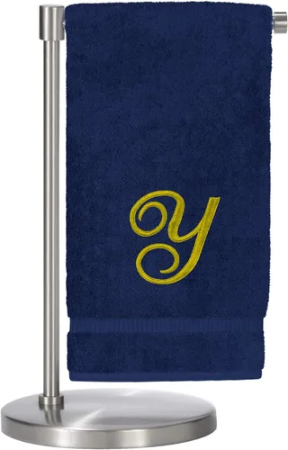 Vista 44 de Script R - Toalla de baño con monograma, regalo personalizado, 27 x 54 pulgadas, juego de 1 toalla bordada con texto dorado, 100% algodón turco Navy