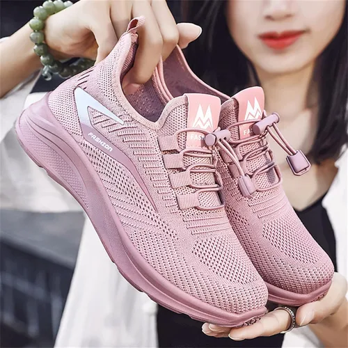 Vista 4 de Zapatos de correr para mujer, para caminar, a la moda, con tirantes, de voleibol, de lona, de malla, de punto, bajos, de cuña simple, cómodos
