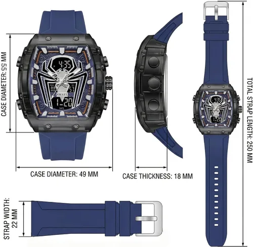 Vista 7 de SMAEL Watches for Men Unique Square Blue Wristwatch with Digital Analog Dual Time Display Countdown Stopwatch Punk Cool Design 5ATM Waterproof 8116