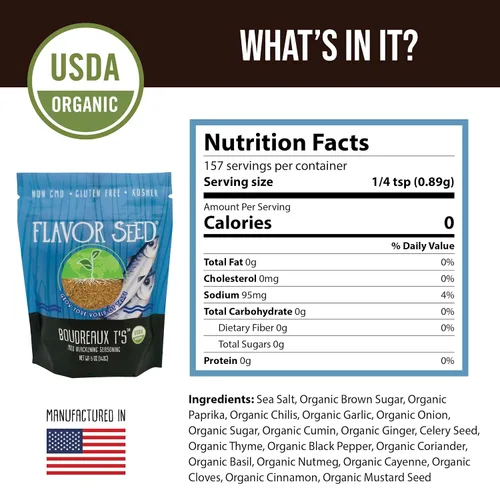 Vista 2 de Condimento orgánico de ennegrecimiento suave – Boudreaux T's by Flavor Seed, condimento cajún ennegrecido sin gluten para carne y mariscos, especias