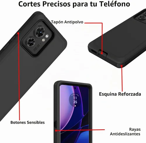 Vista 4 de Funda protectora resistente para Motorola Edge 2023 (no para la versión Edge+), resistente a prueba de golpes, a prueba de polvo, 3 en 1, para Negro