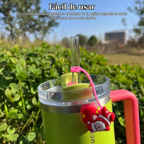 Vista 3 de 4 piezas de adornos para popote de Navidad, cubierta de popote Stanley de Amreich Christmas Stanley, vaso de 30 onzas y 40 onzas con asa, fundas
