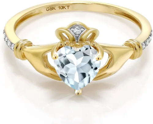 Vista 42 de Gem Stone King Anillo de compromiso claddagh celta irlandés de oro amarillo de 10 quilates con piedra preciosa en forma de corazón de 0.236 in