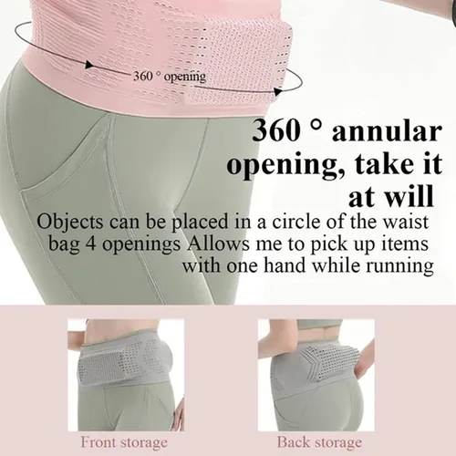 Vista 5 de Riñonera multifuncional tejida transpirable oculta para la cintura, para correr, ajustable de alta capacidad, adecuada para mujeres y hombres Negro