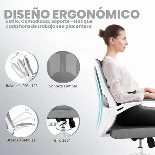 Vista 5 de Silla de oficina ergonómica, sillas de escritorio cómodas de 350 libras con soporte lumbar para espalda, sillas de computadora de malla con ruedas