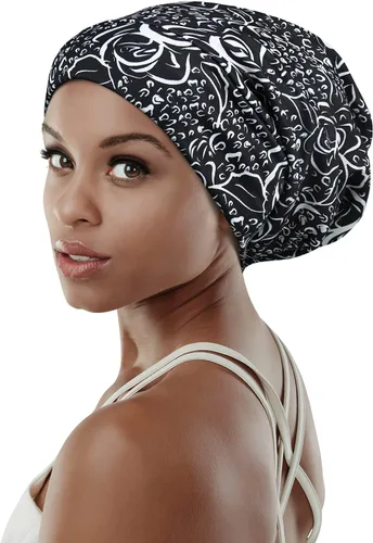 Vista 35 de Gorro de dormir ajustable con forro de satén para rastas de cabello rizado, cabeza grande, permanece puesta durante la noche