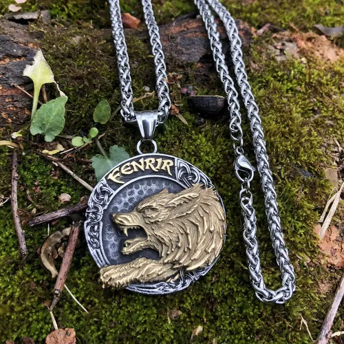 Vista 3 de GuoShuang Collar vikingo nórdico de Odin Wolf para hombres, regalo vikingo, acero inoxidable, colgante vikingo, Acero inoxidable, No es una piedra