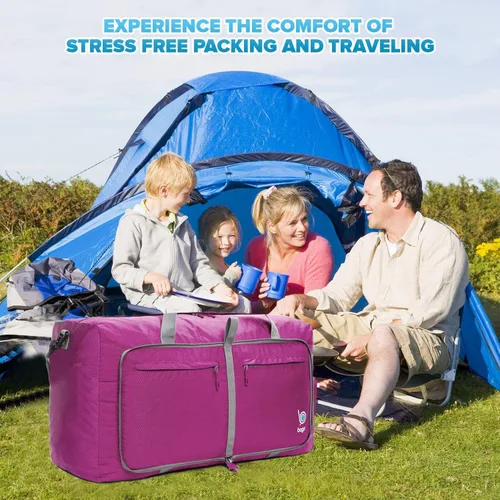 Vista 7 de Bago Bolsa de viaje para hombre y mujer, ligera, plegable, bolsa de lona para equipaje de 15.85 gal, 21.13 gal, y 26.42 gal (60 L, 80 L y 100 L)