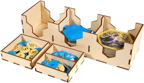 Vista 6 de The Broken Token Organizador de juegos compatible con Catan Base Game – Caja organizadora de juegos de madera con múltiples bandejas