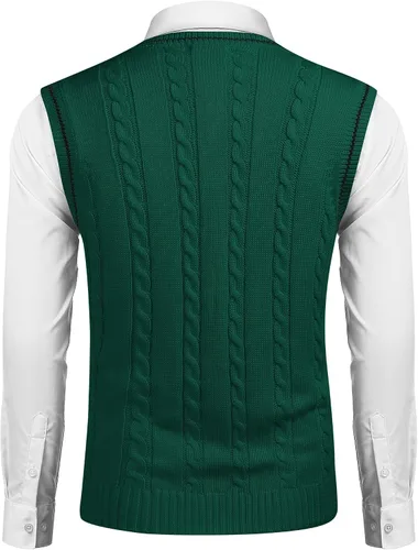 Vista 2 de COOFANDY Suéter para hombre, cuello en V, ajustado, casual, sin mangas, tejido trenzado