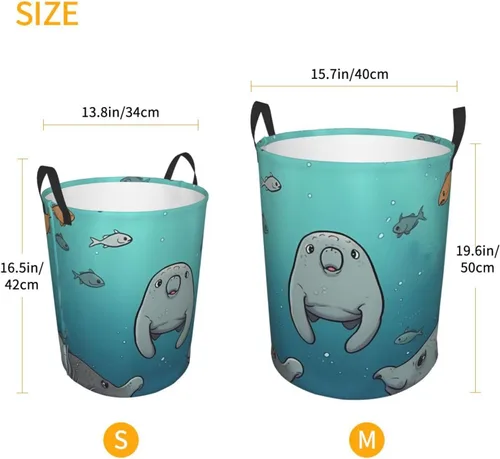 Vista 5 de Crazy Save Manatee print Circular Hamper Waterproof Storage Bin Organizer Basket Laundry Hamper With Handles For Clothes Toys Small