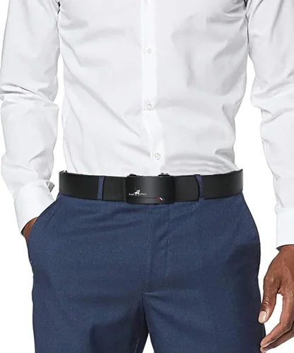 Vista 2 de Oyifan Cinturón negro para hombre, cinturón de diseñador de cuero genuino para hombre, cinturón de moda para hombre, cinturón casual para hombre