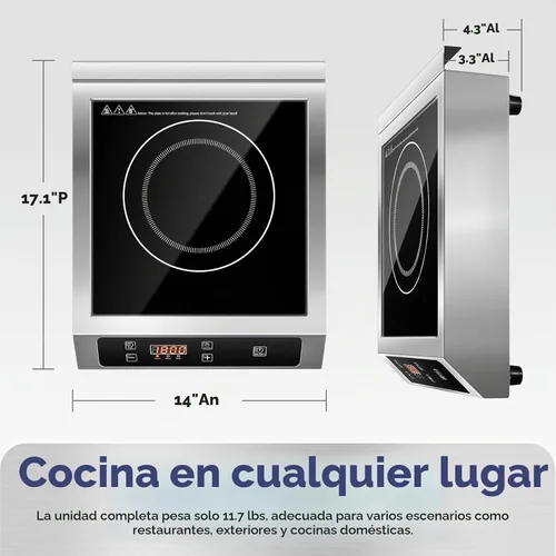 Vista 5 de Placa de inducción comercial de 1800 W con sensor táctil LCD