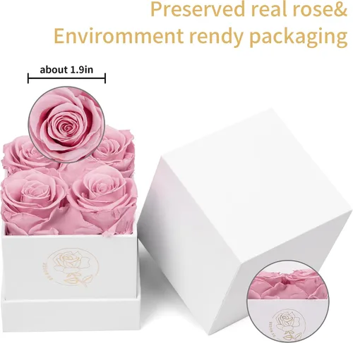Vista 2 de DuHouse Caja de 4 rosas preservadas, flores eternas, regalo para San Valentín, cumpleaños, Día de la Madre, Acción de Gracias, Navidad, aniversario
