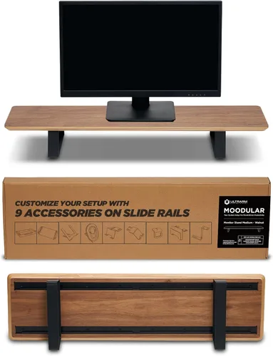 Vista 21 de ULTRARM Moodular - Soporte de Monitor de Madera de 45.6" (116cm) Organizador de Escritorio Grande con Rieles Deslizantes de Metal para Cajón