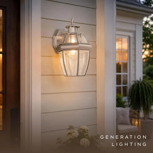 Vista 3 de Generation Lighting 8038-965 Lancaster Traditional One - Farol de pared para exteriores, acabado de níquel cepillado antiguo, 1 luz, listado cETL