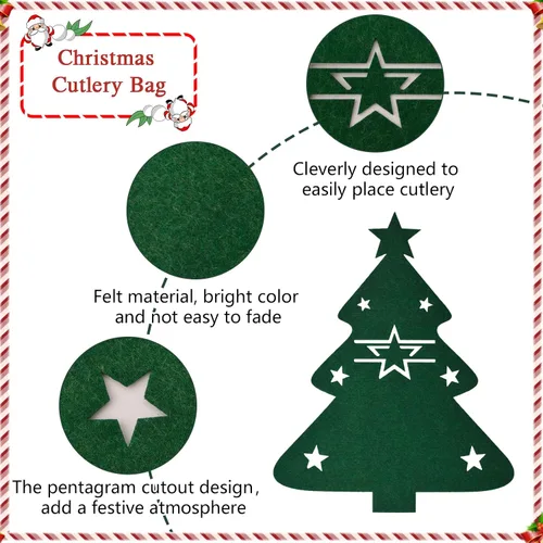 Vista 3 de MOROBOR Soporte para cubiertos de Navidad, 24 piezas, soporte para cubiertos de Navidad, bolsa de cubiertos de Navidad verde, soporte