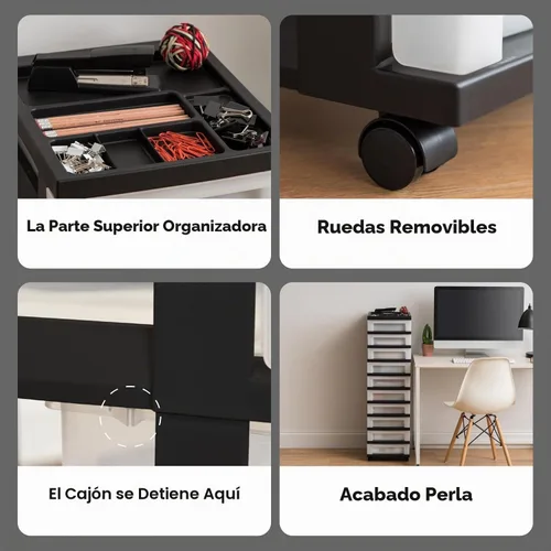 Vista 5 de IRIS USA Carrito de almacenamiento con ruedas de 10 cajones, negro/perla