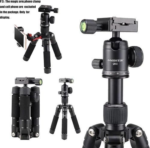 Vista 5 de Trípode de mesa de aleación de aluminio con cabeza de bola de metal, trípode de viaje de aluminio DSLR de 20 pulgadas con cabezal de bola de 360