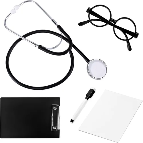 Vista 4 de Disfraz de médico para niños y niños pequeños, juego de 9 piezas para niños y niñas de 3 a 12 años, Halloween, día de la carrera, juego de disfraces