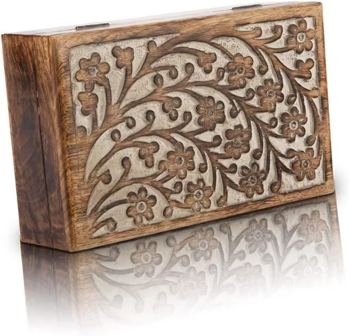 Vista 4 de Gran regalo de cumpleaños, joyero decorativo hecho a mano, de madera con cerradura y llave, organizador de joyas, caja de recuerdo, caja de reloj