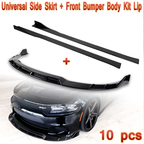 Vista 8 de Juego de 9 piezas de parachoques delantero y extensiones de falda lateral compatible con Dodge Charger SRT 2015-2021, alerón de parachoques