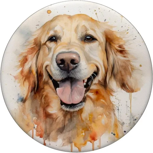 Vista 3 de Golden Retriever Sonriente Acuarela Amante de Perros Arte Beige PopSockets intercambiables PopGrip