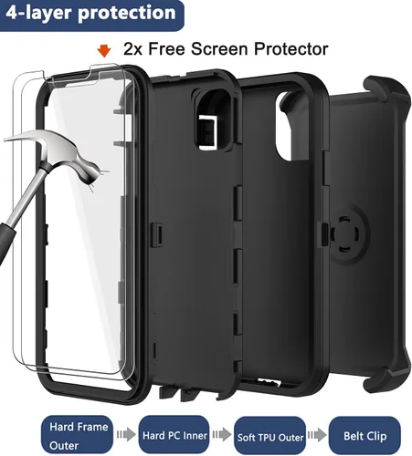 Vista 3 de Funda para iPhone 11 con clip para cinturón, 2 protectores de pantalla, [grado militar] de servicio pesado, cobertura completa, resistente a prueba