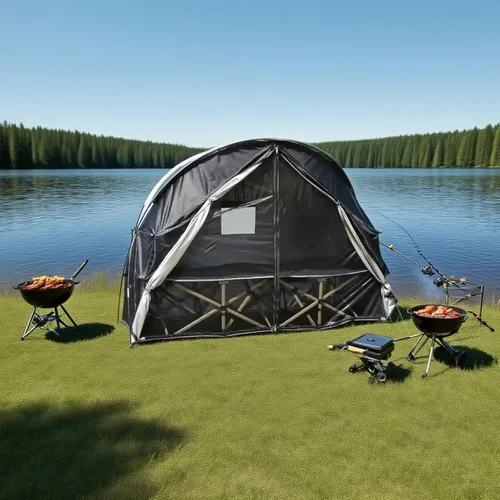 Vista 6 de Tienda de campaña para 1 persona con puerta de malla transpirable y ventanas de mosquitera, fácil de poner, refugio para todo tipo de clima
