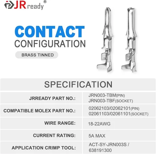 Vista 4 de JRready ST6480 Kit de clavijas de conector eléctrico de 2, 3, 4, 6, 9 y 12 pines con herramienta extractora de terminales de crimpado. 160 juegos.