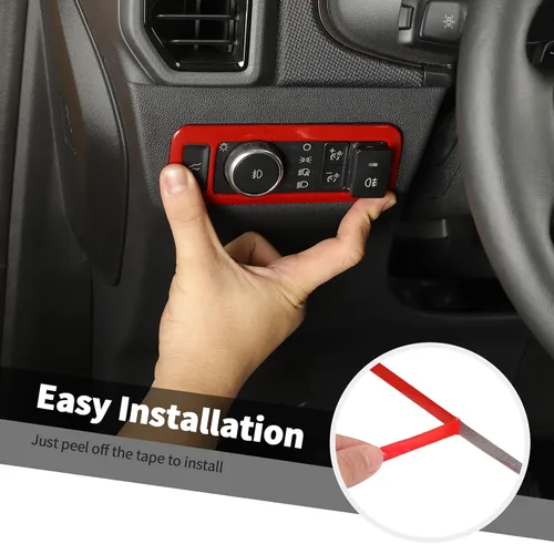 Vista 6 de Jimen Compatible con Ford Bronco Sport 2021-2022, cubierta del panel del interruptor de los faros delanteros, accesorios para moldura interior (rojo)
