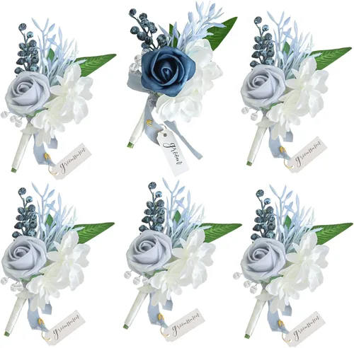 Vista 10 de Lookein Juego de 2 Boutonniere de Boda para Hombre Flores Artificiales Boutonniere de Boda para Novio y Padrinos para Ceremonia de Boda Aniversario
