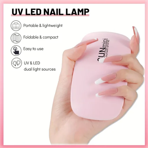 Vista 6 de Secador de uñas UV LED Mini lámpara portátil de curado para esmalte de uñas de gel, 6 W blanco Rosado
