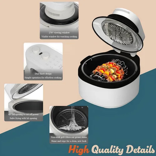 Vista 8 de Combo de horno tostador de freidora de aire 8 en 1: freidora de aire de vidrio grande de 7.5 cuartos de galón para la familia, tecnología HotAir