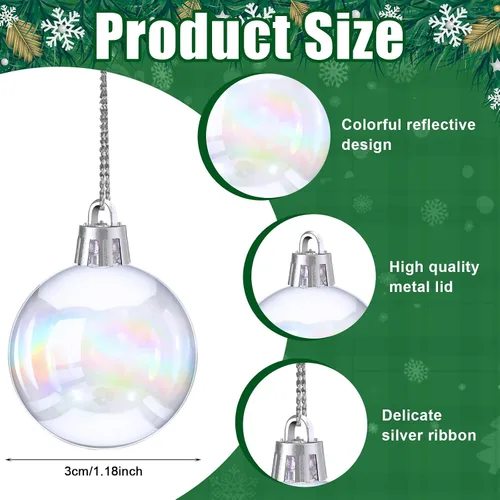 Vista 3 de BBTO 100 Piezas Adornos Navideños Iridiscentes Transparentes de Plástico Decoraciones de Bolas de Navidad Acrílicas Transparentes para Interiores