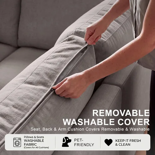 Vista 3 de Sofá modular Cloud de 110 pulgadas con funda lavable, sofá modular de asiento profundo para sala de estar, sofá modular de gran tamaño con almohada