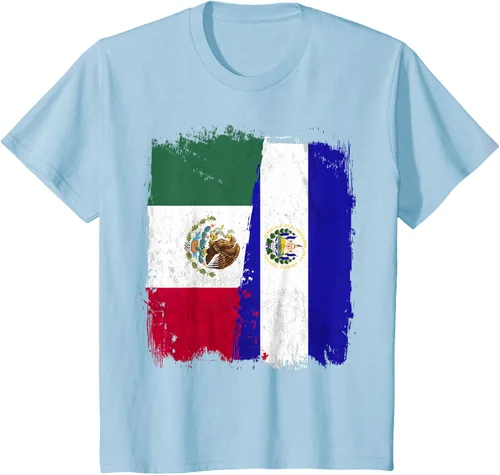 Vista 14 de Camiseta con la bandera mexicana de El Salvador con la mitad de la bandera mexicana de El Salvador
