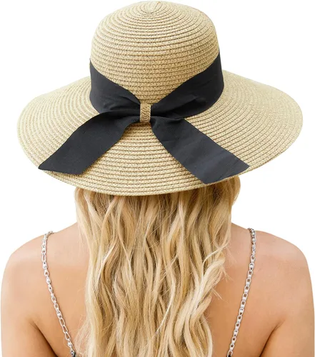 Vista 9 de Beach Hats for Women, Sun Straw Hat for Women, UPF 50+ UV Foldable Sun Hat Beige