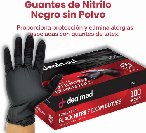 Vista 4 de Dealmed Black Nitrile Exam Gloves – Disposable Multi-Purpose Use Medical Gloves Use for First Aid and Medical Facilities