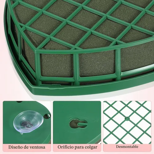 Vista 6 de EXCEART Espuma floral en forma de corazón con 4 ventosas, bloques de esponja de floristería húmeda verde para decoración de autos de boda, ladrillos