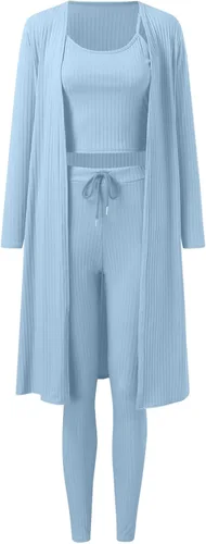Vista 3 de Otoño Invierno Mujeres Desgaste Elástico 2022 Color Sólido 3 Piezas Conjunto de Pantalones Señoras Suéteres Casuales Acanalados para Nieve